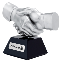 Shake Hand Award with Woodbase Silver (Discontinued)